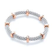 J-Jaz Rhodium plated Sterling Silver Mesh & Rose Disc Colour Bracelet