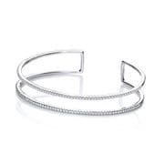 J-Jaz Rhodium plated Sterling silver Micro Pave' Two Row Cz Cuff Silver Bangle