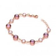 J-Jaz Rhodium plated Sterling silver Purple, Pink Swarovski Stones, Silver Rose Coated Bracelet