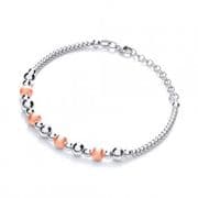 J-Jaz Rhodium plated Sterling Silver & Rose Plated Beads Bracelet