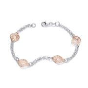 J-Jaz Rhodium plated Sterling silver Rose & Silver Filigree Links Bracelet