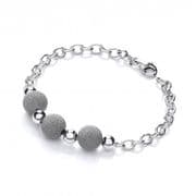 J-Jaz Rhodium Plated Sterling Silver with Three Moondust Beads Bracelet