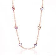 J-Jaz Rose Coated Rubover 6 Multi Coloured Cz's Necklace 18"