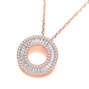 J-Jaz Rose gold plated Sterling Silver Circle of Life pendant with 17 inch Cubic Zirconia Baguette