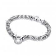 J-Jaz Sterling Silver Mesh with Circle Cz's Bracelet 7"