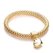 J-Jaz Yellow gold plated Sterling silver flexible mesh bracelet with heart charm