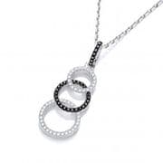 Micro Pave Black & White Cubic Zirconia circles J-Jaz Pendant with 18" Chain