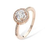 Rose Gold plated Sterling silver Cubic Zirconia halo ring