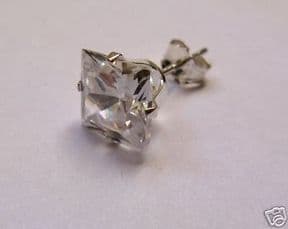 Single Square 9mm Cubic Zirconia Silver Stud Earring
