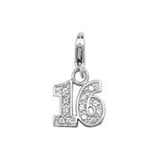 Sterling Silver 16th Birthday Cubic Zirconia Clip-on Charm