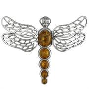 Sterling Silver Amber Dragonfly Brooch