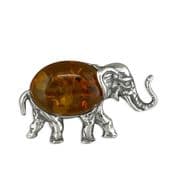Sterling Silver Amber Elephant Brooch
