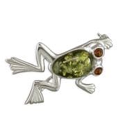 Sterling Silver Amber Frog Brooch
