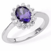 Sterling silver Amethyst and clear cubic zirconia Cluster ring