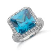 Sterling silver Blue Zircon and clear Cubic Zirconia Statement ring
