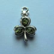 Sterling Silver Clip-on Green Amber Shamrock Charm