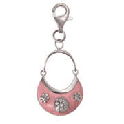 Sterling Silver Clip-on Pink enamelled and cubic zirconia handbag Charm