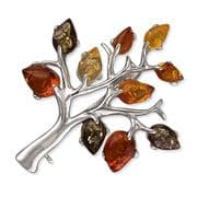 Sterling Silver Cognac amber tree Brooch