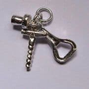 Sterling Silver Corkscrew, Cork and bottle opener Charm