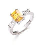 Sterling silver Cubic Zirconia Emerald cut and baguette trilogy ring