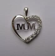 Sterling silver Cubic Zirconia Mum in Heart pendant 1.65g