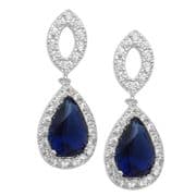 Sterling Silver Cubic Zirconia pear cut Blue sapphire halo drop stud earrings