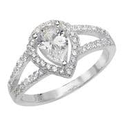 Sterling silver Cubic Zirconia pear cut halo split shank ring