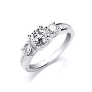 Sterling silver Cubic Zirconia trilogy ring with baguette cut shoulder stones