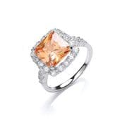 Sterling silver Cushion cut Champagne Cubic Zirconia ring