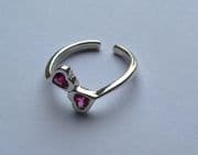 Sterling Silver Double crystal Heart Toe Ring