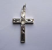 Sterling silver engraved flat cross pendant