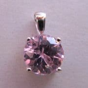 Sterling Silver Four claw 8mm pink Cubic Zirconia solitaire Pendant 1.48g