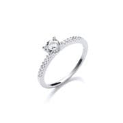 Sterling silver four claw Cubic Zirconia solitaire ring with eternity shoulders