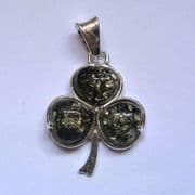 Sterling Silver Green Amber Shamrock Pendant 2.8g