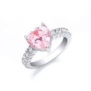 Sterling silver heart shaped Cubic Zirconia ring with clear shoulder stones
