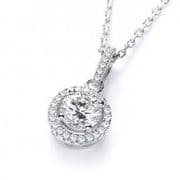 Sterling Silver J-Jaz Micro Pave Cubic Zirconia Halo Style Pendant with 18" Chain