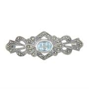 Sterling Silver Marcasite and Blue Topaz Brooch
