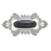 Sterling Silver Marcasite and Onyx Brooch