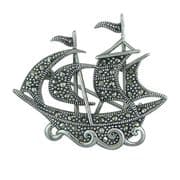 Sterling Silver Marcasite Ship Brooch
