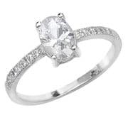 Sterling silver oval cut Cubic zirconia ring with set shoulders