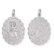 Sterling silver Oval double sided St christopher pendant with scalloped edges 4.5g