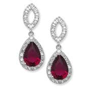 Sterling Silver Pear Cut Ruby Cubic Zirconia Stud Drop Earrings