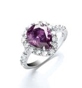 Sterling silver Pear teardrop cut amethyst Cubic zirconia halo ring