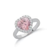 Sterling silver pink and clear heart shaped cubic zirconia cluster ring