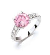 Sterling silver pink Cubic Zirconia with clear shoulder stones ring