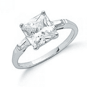 Sterling silver Princess cut Cubic Zirconia ring with tapered Baguette shoulders