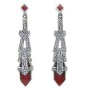 Sterling Silver Red Agate Marcasite Drop Art Deco Style Stud Earrings