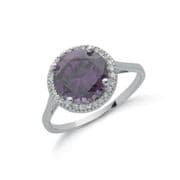 Sterling silver round amethyst and clear cubic zirconia halo ring