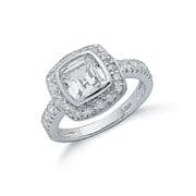 Sterling silver rubover Cushion cut Cubic Zirconia Halo ring
