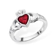 Sterling silver rubover set garnet claddagh ring